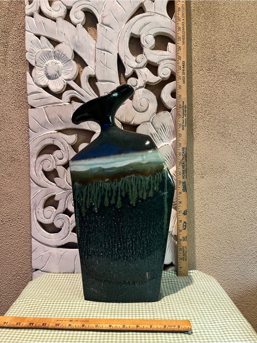 Handcrafted Dark Green Glazed Ceramic Vase - Elegant Accent